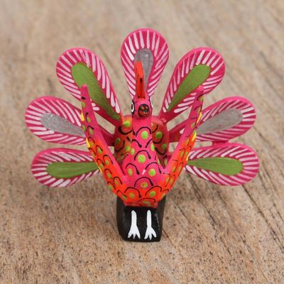 Alternate image for Alebrije Wood Peacock Sculpture from Mexico Flapping Peacock