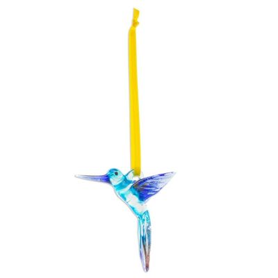 Alternate image for Handblown Recycled Glass Hummingbird Ornament in Sapphire Sapphire Paradise Hummingbird