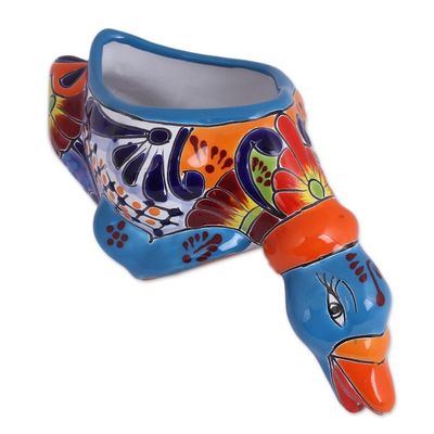 Alternate image for Hand-Painted Ceramic Duck Flower Pot from Mexico Feeding Duck