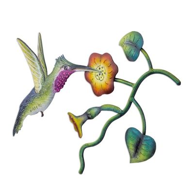Alternate image for Mexican Hummingbird Steel Wall Art Crafted by Hand Exotic Nectar in Yellow