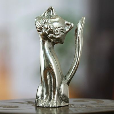 Alternate image for Cat Figurine Made with Recycled Aluminum or Mexican Pewter Relaxing Cat