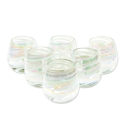 Alternate image for Set of 6 White Handblown Stemless Wine Glasses from Mexico Heavenly Freshness