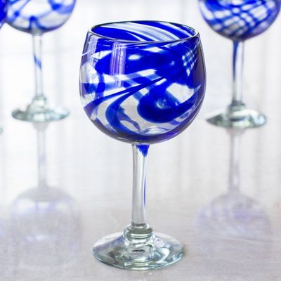 Alternate image for Handblown Eco-Friendly Wine Glasses in Blue Set of 6 Blue Ribbon