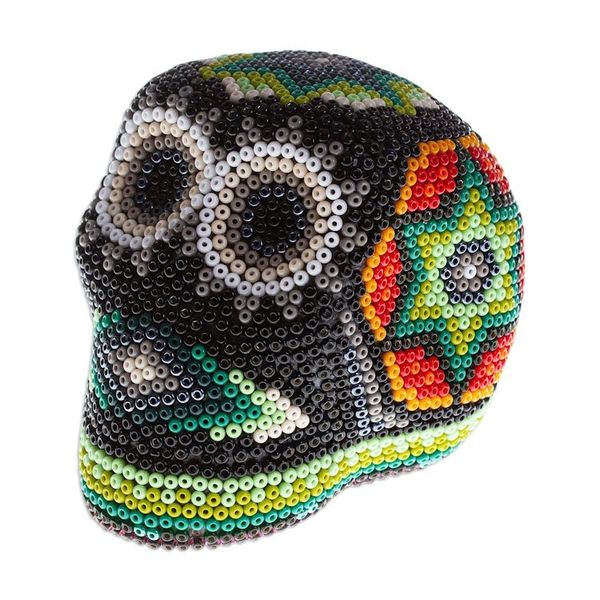 Alternate image for Artisan Crafted Huichol Skull Sculpture Sierra Stars
