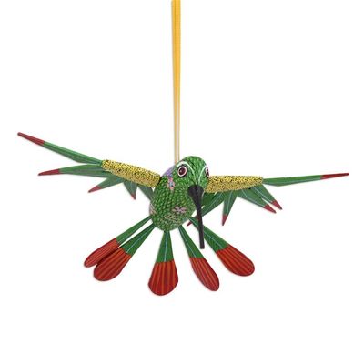 Alternate image for Wood Alebrije Hummingbird Ornament from Mexico Natural Flight