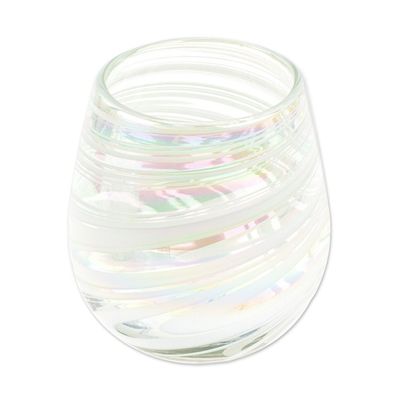 Alternate image for Set of 6 White Handblown Stemless Wine Glasses from Mexico Heavenly Freshness