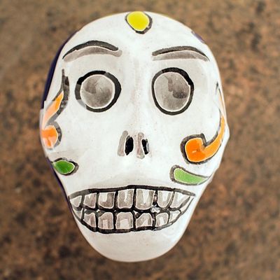 Alternate image for Skull-Shaped Talavera-Style Ceramic Decorative Box Calavera Keeper