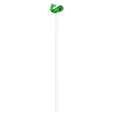 Alternate image for Mexican Recycled Glass Cocktail Stirrer with Green Whale Cheerful Green Whale