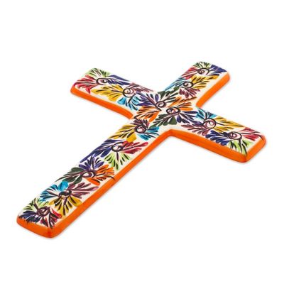 Alternate image for Artisan Crafted Multicolored Ceramic Wall Cross from Mexico Spiritual Fireworks