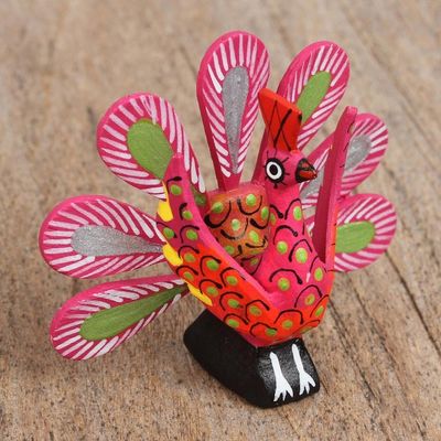 Alternate image for Alebrije Wood Peacock Sculpture from Mexico Flapping Peacock