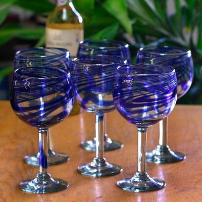 Alternate image for Handblown Eco-Friendly Wine Glasses in Blue Set of 6 Blue Ribbon