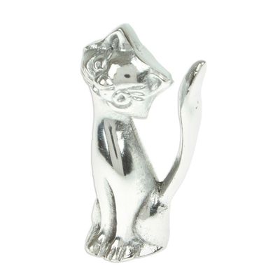 Alternate image for Cat Figurine Made with Recycled Aluminum or Mexican Pewter Relaxing Cat