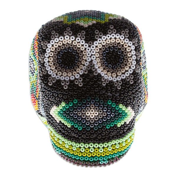 Alternate image for Artisan Crafted Huichol Skull Sculpture Sierra Stars