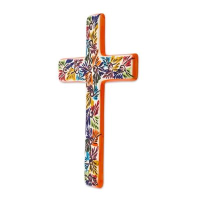 Alternate image for Artisan Crafted Multicolored Ceramic Wall Cross from Mexico Spiritual Fireworks