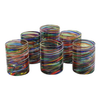 Alternate image for Multicolored Swirl Rocks Glasses from Mexico Set of 6 Spiral Crayons