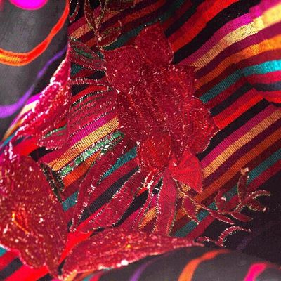 Alternate image for Poppy Embroidered Handwoven Black Cotton Mexican Morral Tote Night Poppies