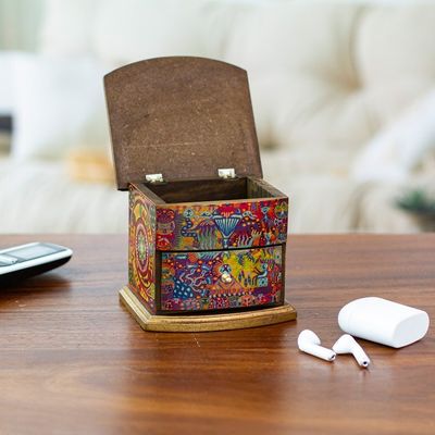 Alternate image for Decoupage on Pinewood Jewelry Box with Huichol Theme Huichol Vision