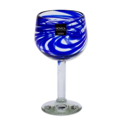 Alternate image for Handblown Eco-Friendly Wine Glasses in Blue Set of 6 Blue Ribbon