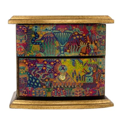 Alternate image for Decoupage on Pinewood Jewelry Box with Huichol Theme Huichol Vision