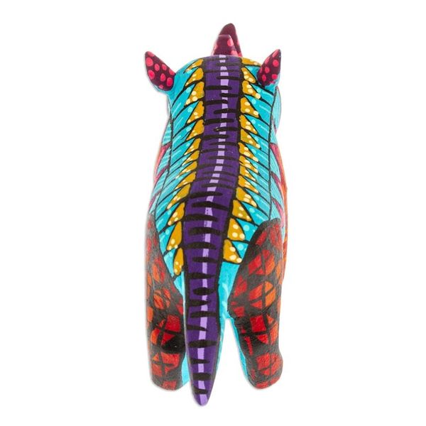 Alternate image for Alebrije Rhino Copal Wood Figurine Painted in Aquamarine Aquamarine Rhino