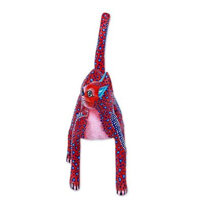 Alternate image for Red and Blue Arched Cat Alebrije Figure from Oaxaca Crimson Cat