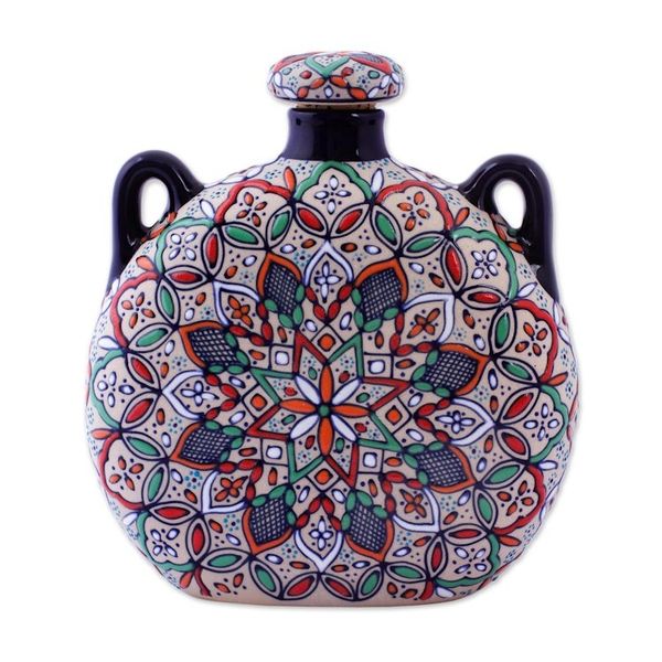 Alternate image for Decorative Ceramic Flask Hand Crafted in Mexico Guanajuato Mandala
