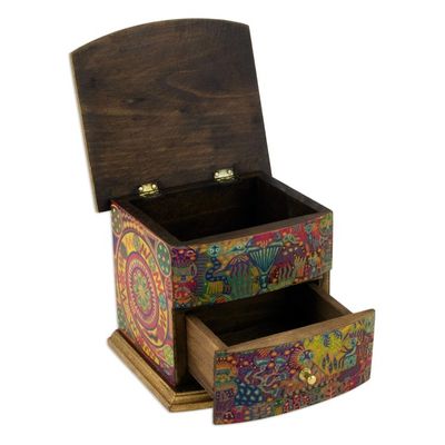 Alternate image for Decoupage on Pinewood Jewelry Box with Huichol Theme Huichol Vision