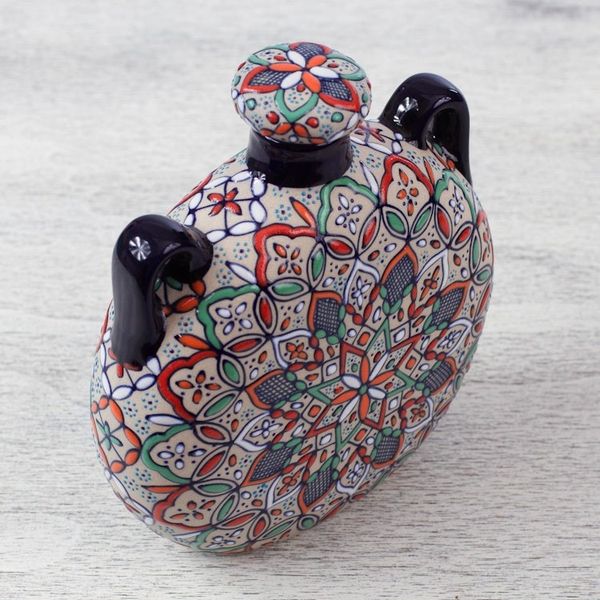 Alternate image for Decorative Ceramic Flask Hand Crafted in Mexico Guanajuato Mandala