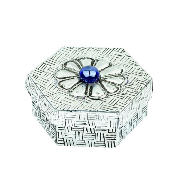 Alternate image for Hexagonal Aluminum Decorative Box with Flower from Mexico Hexagonal Blue