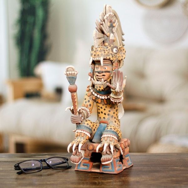 Alternate image for Aztec Tezcatlipoca Jaguar Signed Ceramic Sculpture Tezcatlipoca as a Jaguar