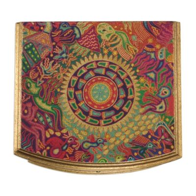 Alternate image for Decoupage on Pinewood Jewelry Box with Huichol Theme Huichol Vision