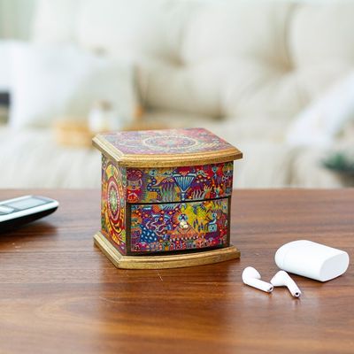 Alternate image for Decoupage on Pinewood Jewelry Box with Huichol Theme Huichol Vision