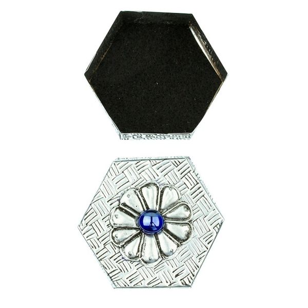 Alternate image for Hexagonal Aluminum Decorative Box with Flower from Mexico Hexagonal Blue