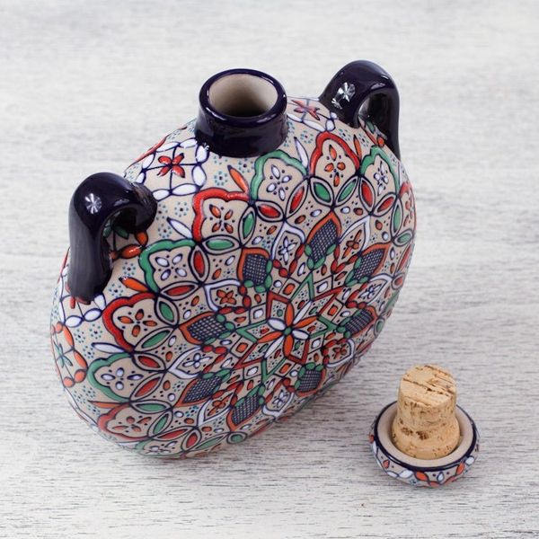 Alternate image for Decorative Ceramic Flask Hand Crafted in Mexico Guanajuato Mandala