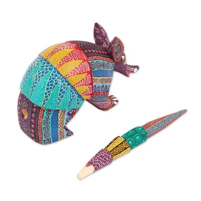 Alternate image for Hand Carved Copal Wood Multicolored Armadillo Alebrije Kaleidoscopic Armadillo