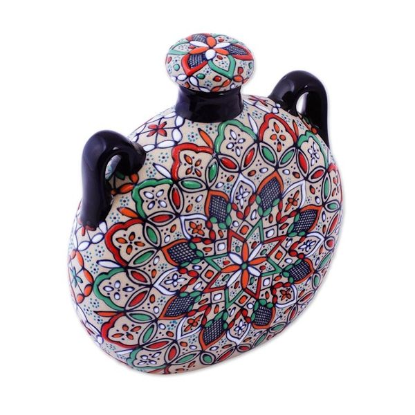 Alternate image for Decorative Ceramic Flask Hand Crafted in Mexico Guanajuato Mandala