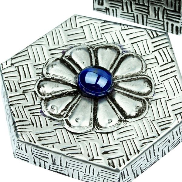 Alternate image for Hexagonal Aluminum Decorative Box with Flower from Mexico Hexagonal Blue