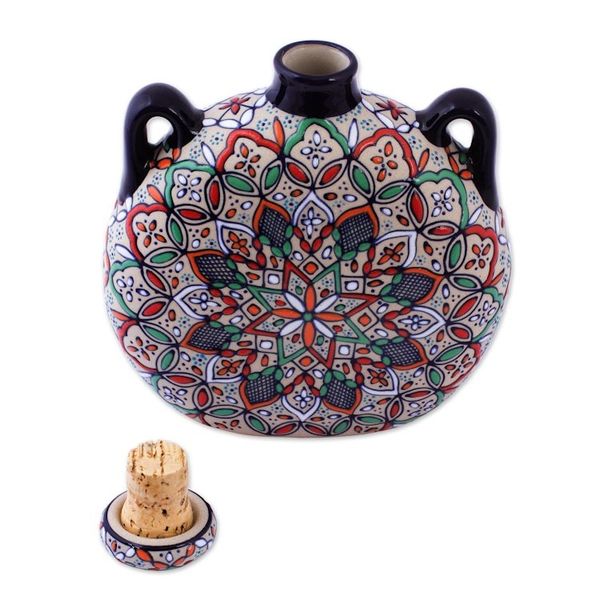 Alternate image for Decorative Ceramic Flask Hand Crafted in Mexico Guanajuato Mandala