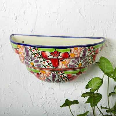 Alternate image for Half Round Talavera Style Ceramic Wall Planter Colorful Garden