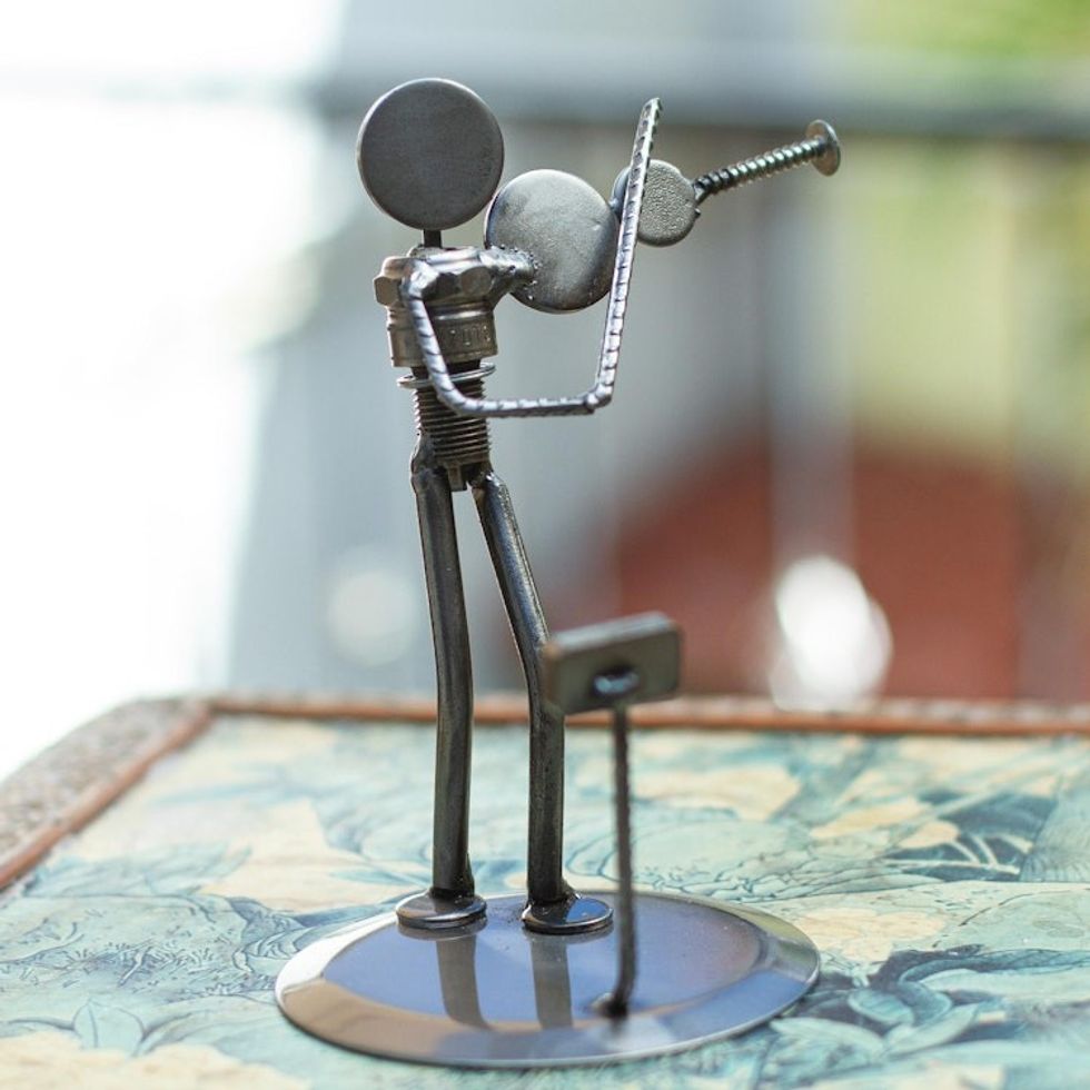 Auto part sculpture 'Rustic Violinist'