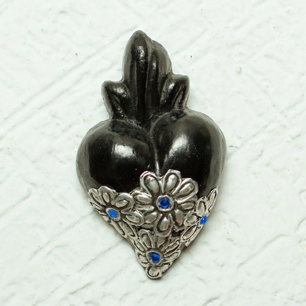 Heart-shaped Black Ceramic Wall Art Handcrafted in Mexico 'Miniature Heart'