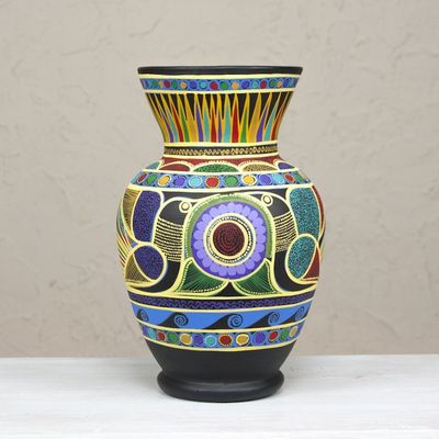 Alternate image for Colorful Handcrafted Ceramic Vase from Mexico Nahua Doves