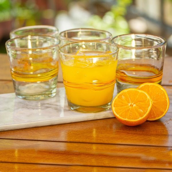 Alternate image for Set of 6 Eco-Friendly Handblown Rock Glasses in Golden Hues Ribbon of Sunshine