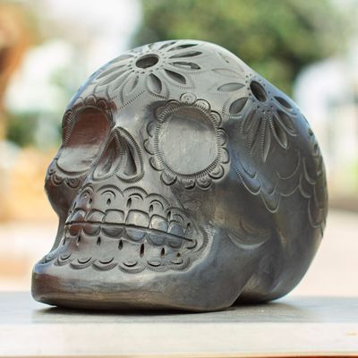 Alternate image for Handcrafted Black Ceramic Skull Planter Revival