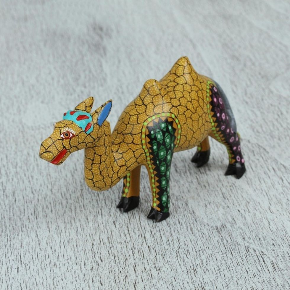 Handcrafted Copal Wood Camel Alebrije Figurine 'Joyful Camel'