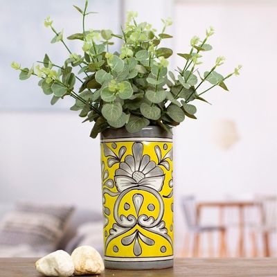 Alternate image for Handcrafted Floral Ceramic Vase in Yellow and Grey Yellow Salon