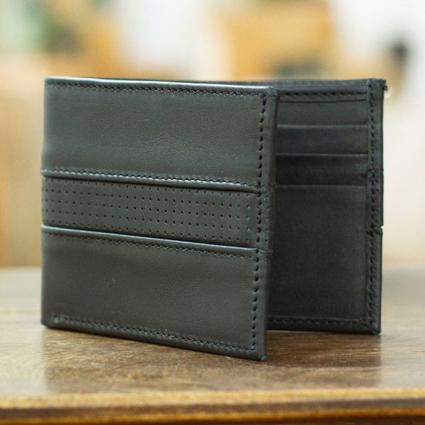 Alternate image for Handcrafted Black Leather Wallet Night Magic
