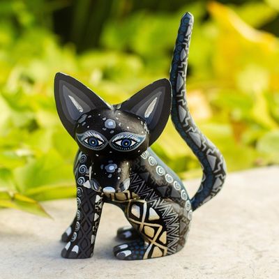Alternate image for Wood Alebrije Fox Figurine in Black from Mexico Black Fox