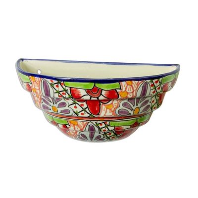 Alternate image for Half Round Talavera Style Ceramic Wall Planter Colorful Garden