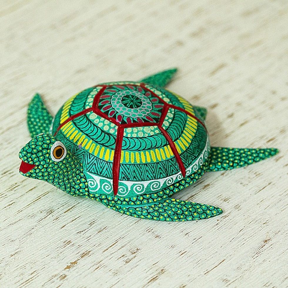 Hand Painted Turtle Sculpture 'Serene Turtle'